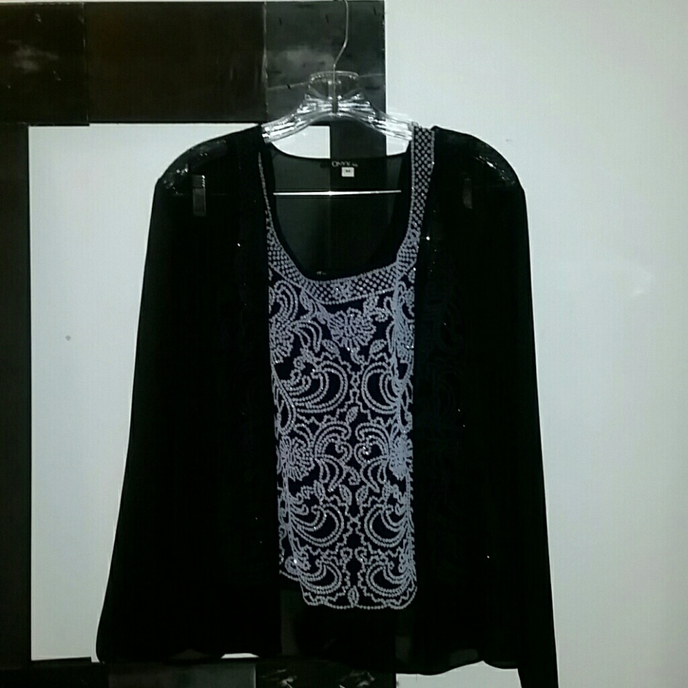 Onyx Nite Beaded top and light jacket